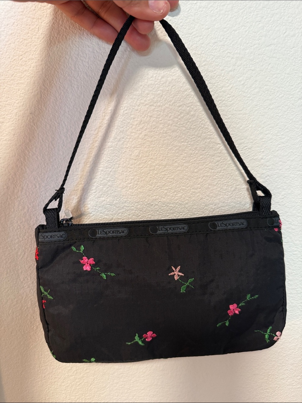 Lesportsac Black Floral Embroidered Wristlet
